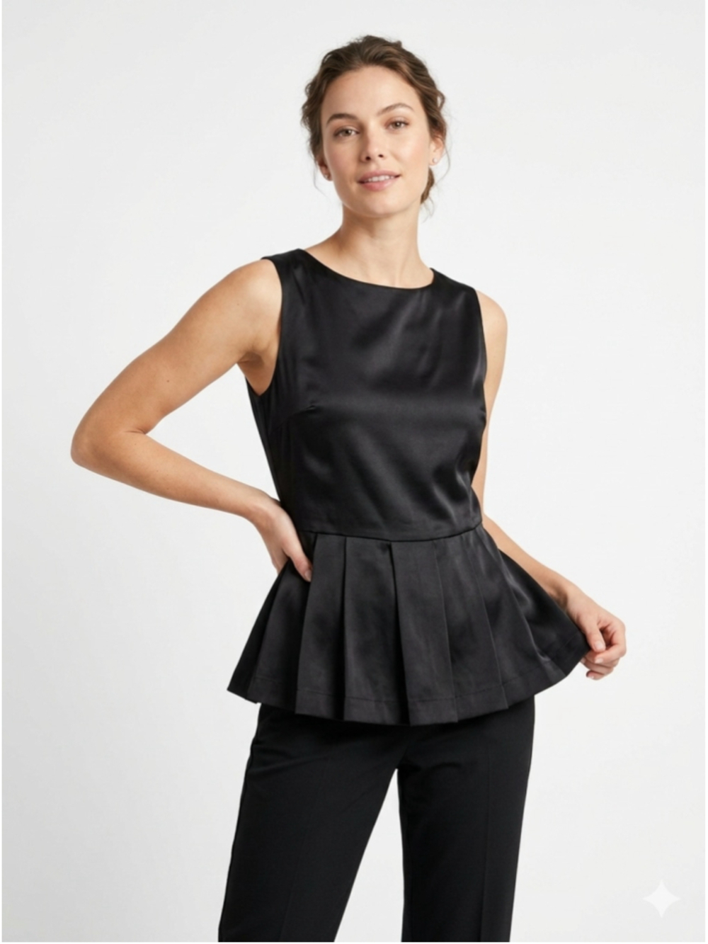 Tristan Black Sleeveless Peplum Top pleaded 293 party work travel, trendy fitted
